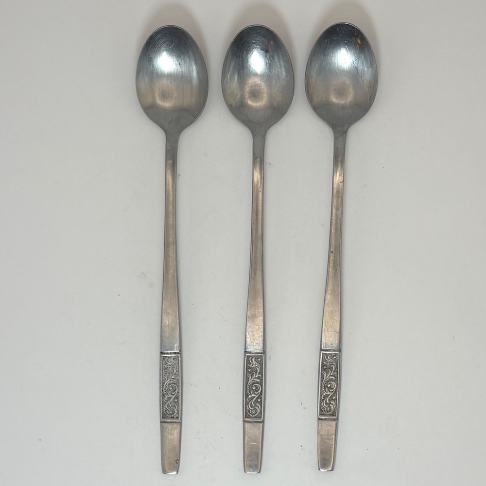 Vtg Amefa Royal Damask Iced Teaspoons Set 3 MCM Holland Stainless Flatware 1960s
